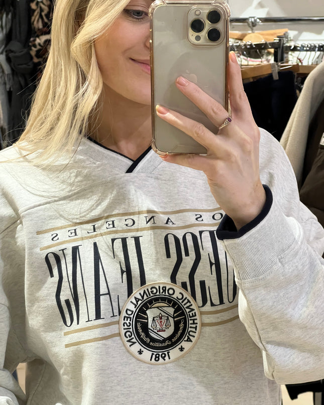 Guess Jeans V-Neck Vintage Sweatshirt - Light Grey Heather