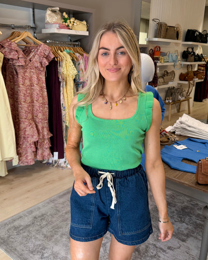 Ribbed Square Neck Vest - Green