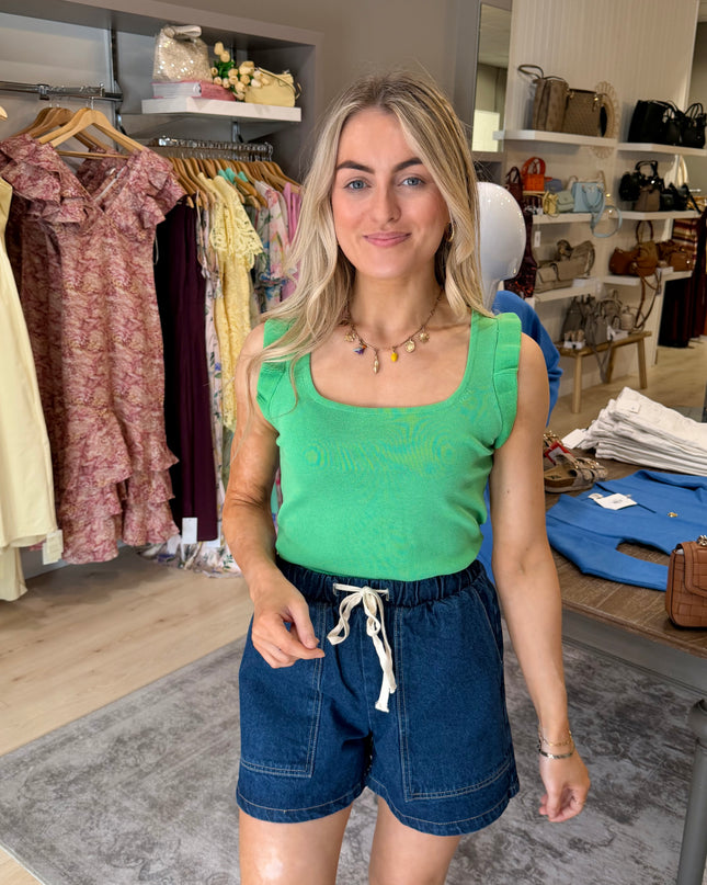 Ribbed Square Neck Vest - Green