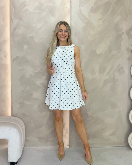 Polka Dot A-Line Mini Dress - White/Black