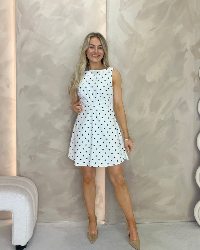 Polka Dot A-Line Mini Dress - White/Black