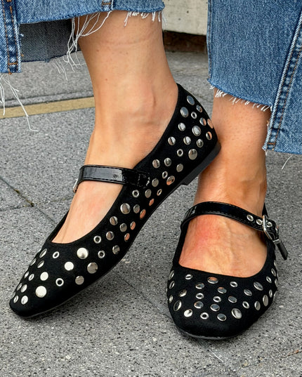Suede Stud Pump - Black