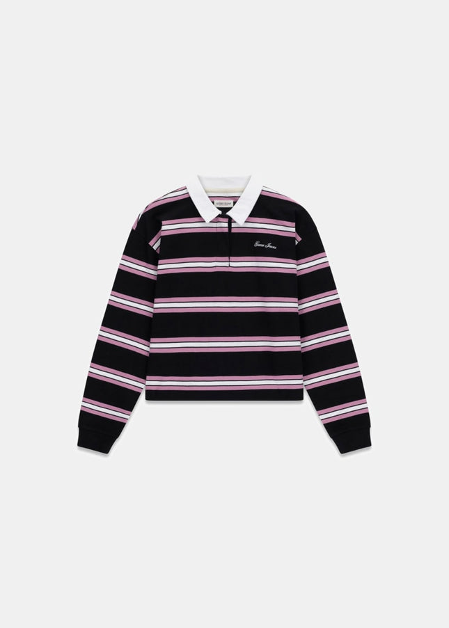 Guess Jeans Oversized Long Sleeve Polo Shirt - Black/Pink