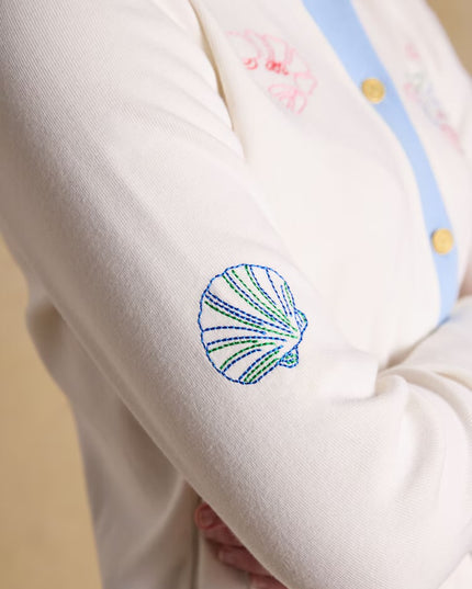 Ribbed Embroidered Jersey Cardigan - Cream