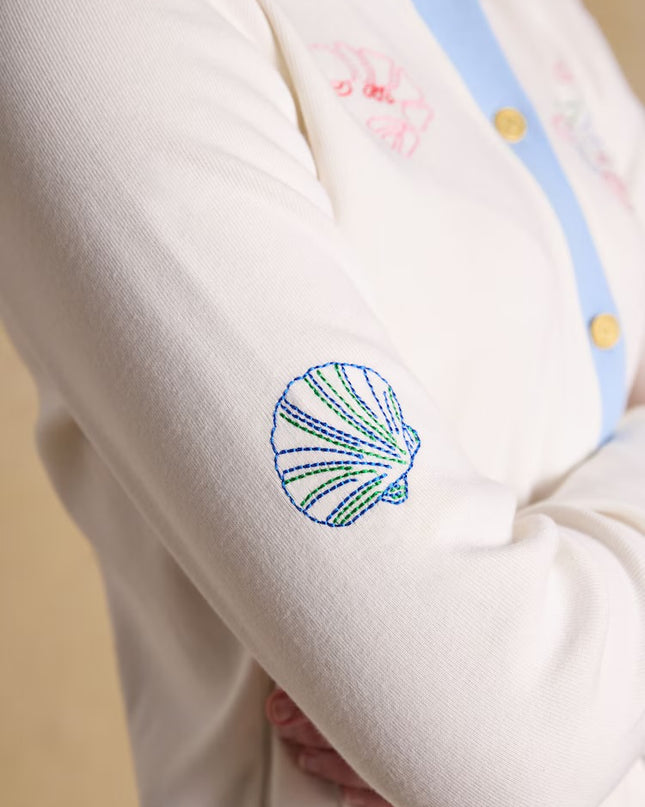 Ribbed Embroidered Jersey Cardigan - Cream