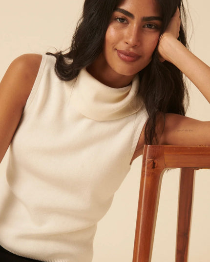 Ribbed Knitted Roll Neck Vest Top - White