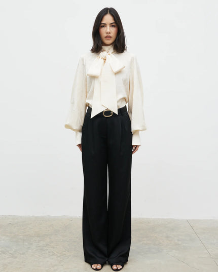 Kesia Jacquard Bow Blouse - Cream