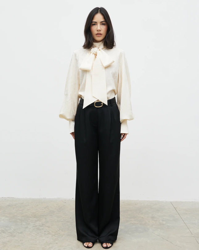 Kesia Jacquard Bow Blouse - Cream