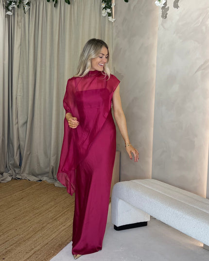 Saylor Cape Maxi Dress - Berry