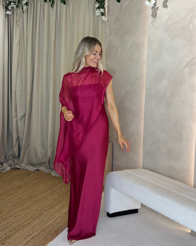 Saylor Cape Maxi Dress - Berry