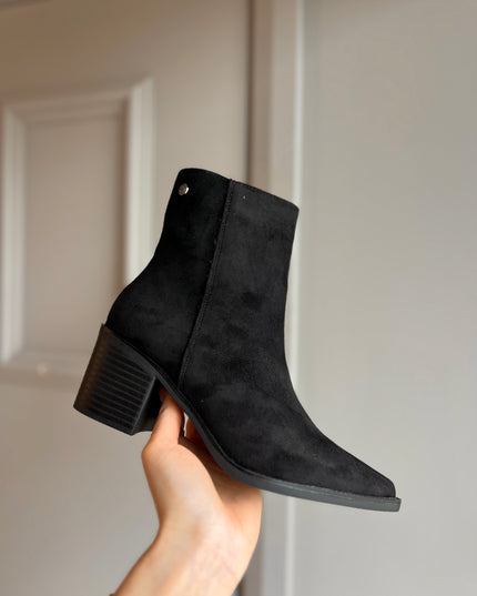 Suede Heel Ankle Boot - Black