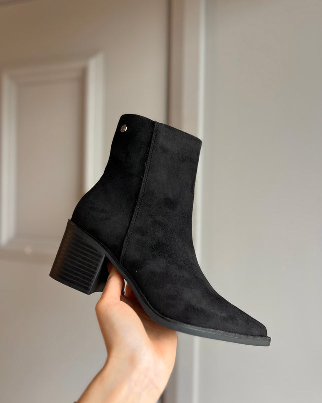 Suede Heel Ankle Boot - Black