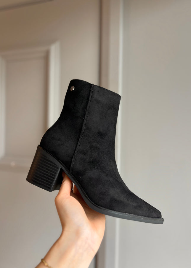 Suede Heel Ankle Boot - Black