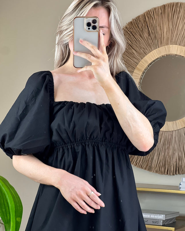Anna Linen Tie Back Mini Dress - Black