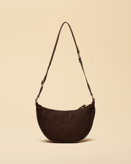Suedette Moon Cross Body Bag - Chocolate Brown