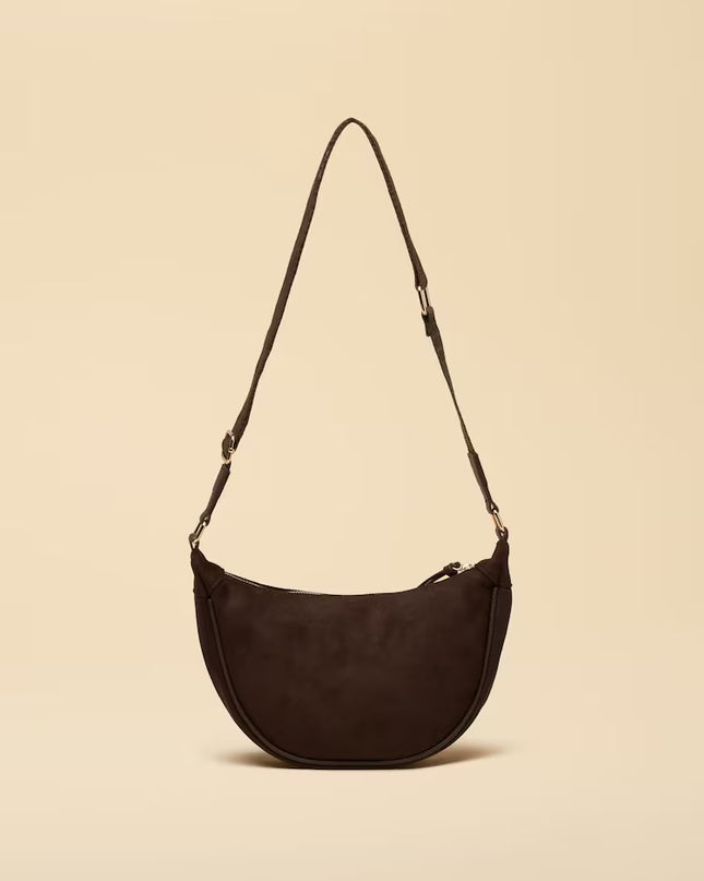 Suedette Moon Cross Body Bag - Chocolate Brown