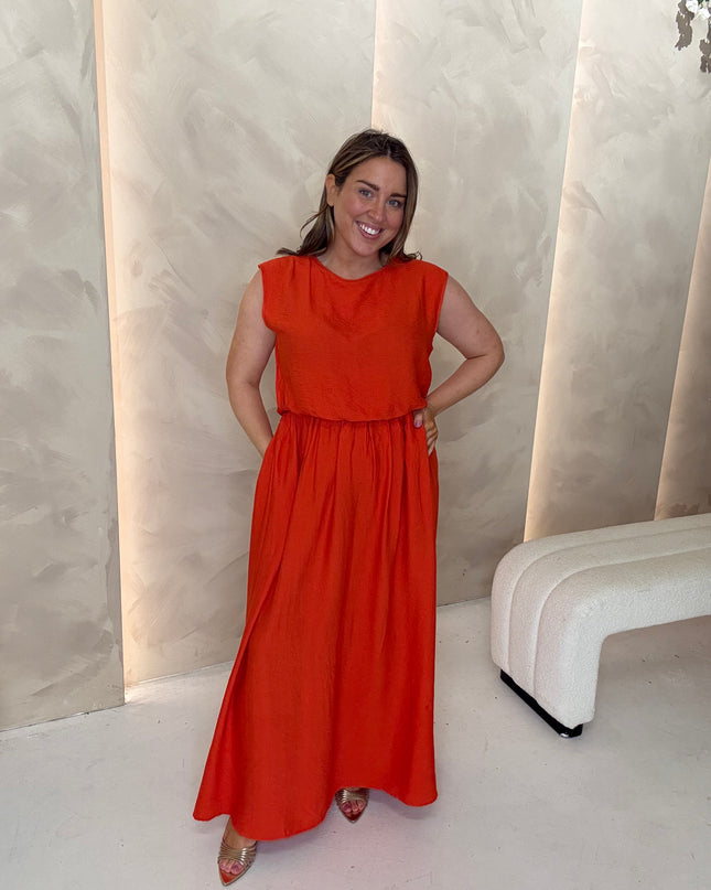 Balloon Hem Top and Midi Skirt Co-Ord - Red