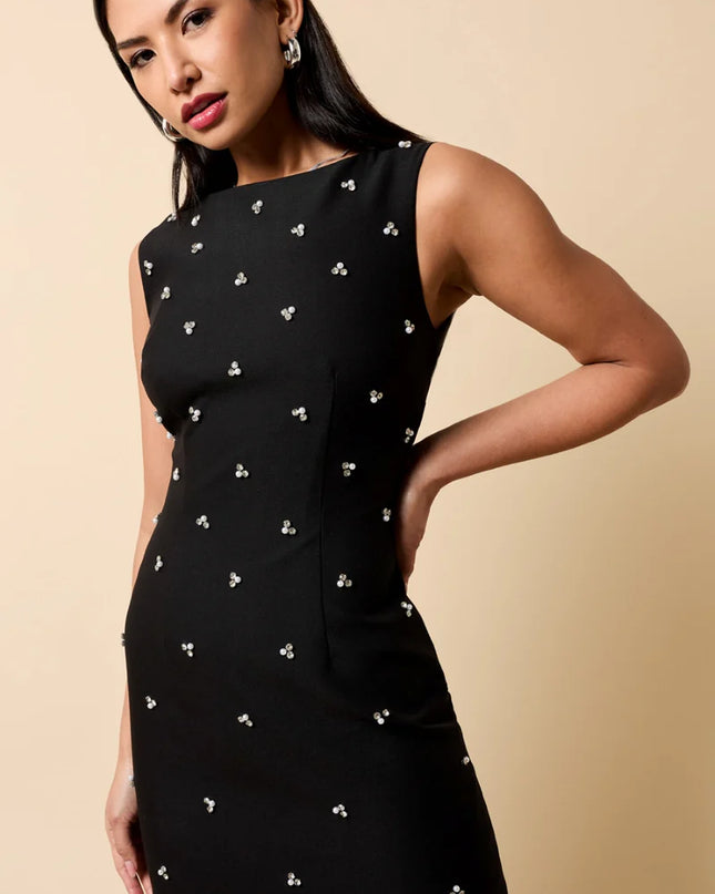 Carina Embellished Scallop Hem Mini Dress - Black