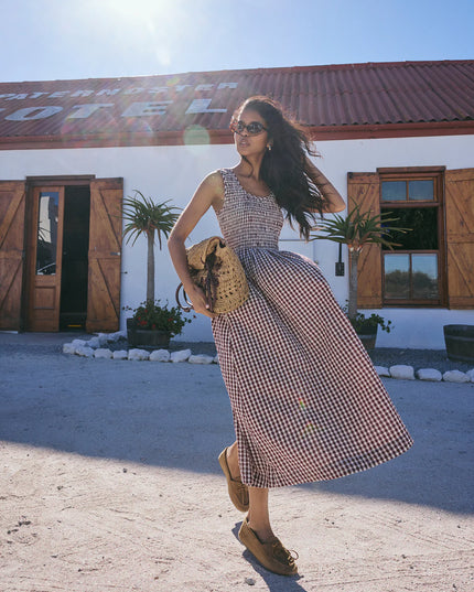 Sleeveless Kinsley Midaxi Dress - Burgundy Gingham