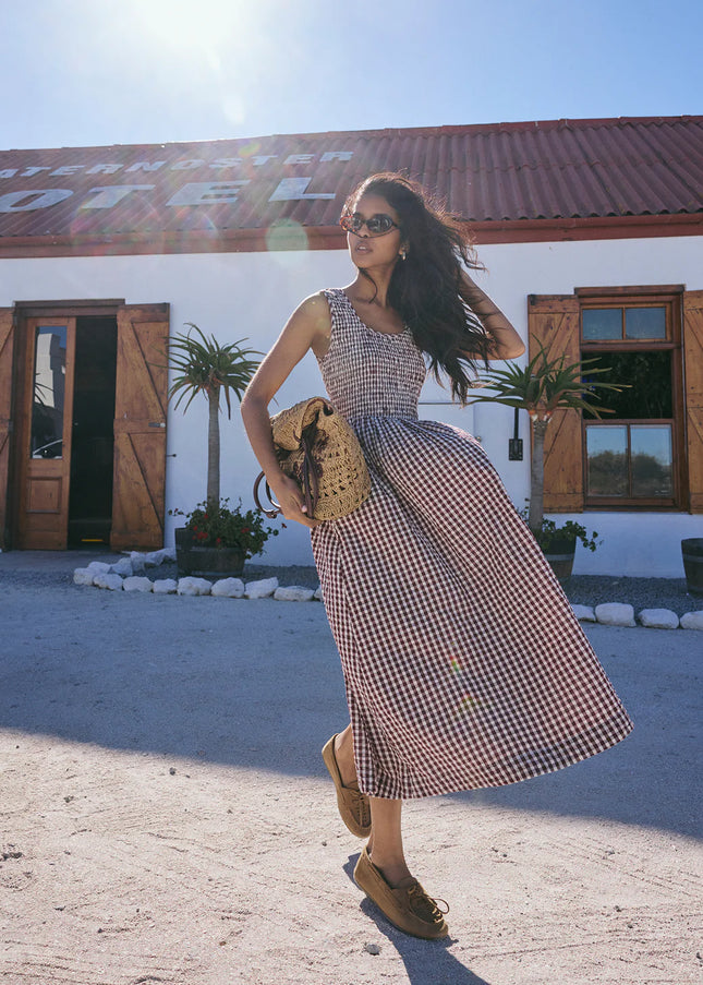 Sleeveless Kinsley Midaxi Dress - Burgundy Gingham