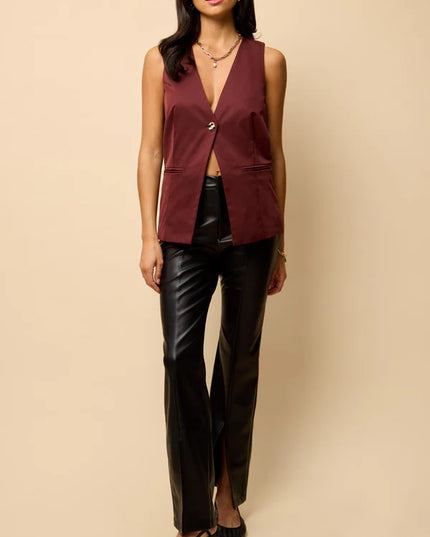 Odette Accent Button Waistcoat - Cherry