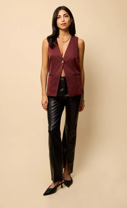 Odette Accent Button Waistcoat - Cherry