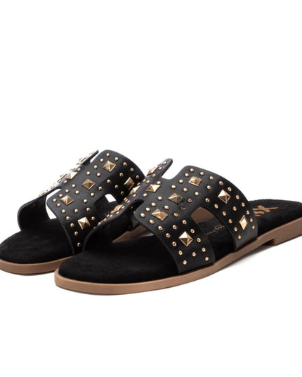 Stud Flat Comfort Sandal - Black