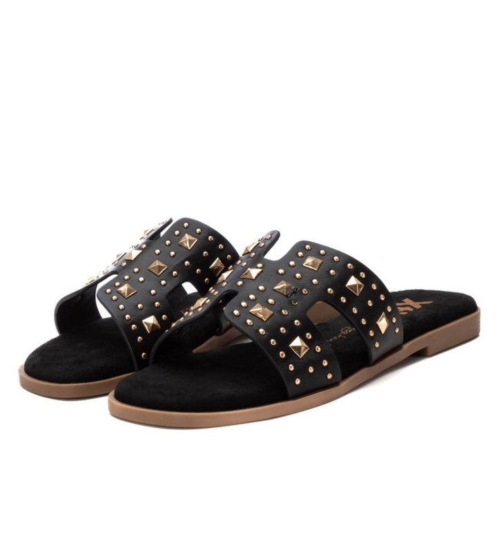 Stud Flat Comfort Sandal - Black