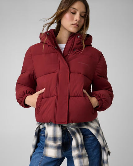 Guess Jeans Cropped Puffer Coat - Red