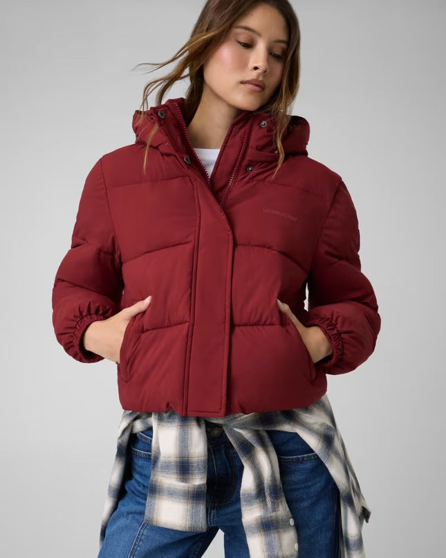 Guess Jeans Cropped Puffer Coat - Red