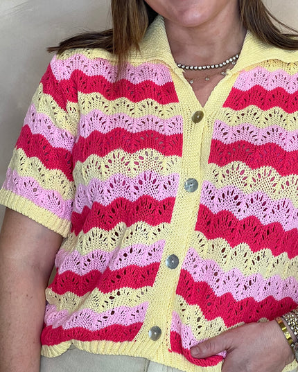 Short Sleeve Knit Cardigan - Yellow