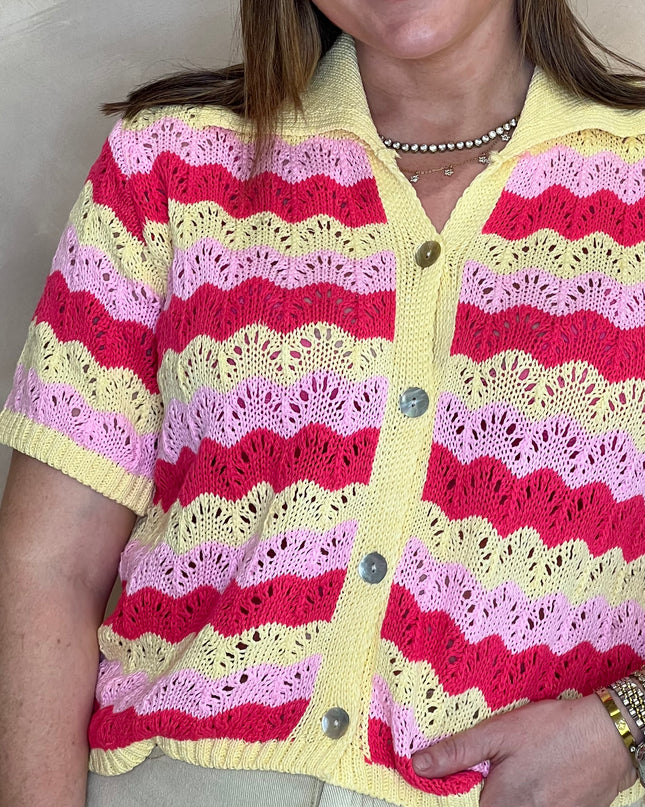 Short Sleeve Knit Cardigan - Yellow
