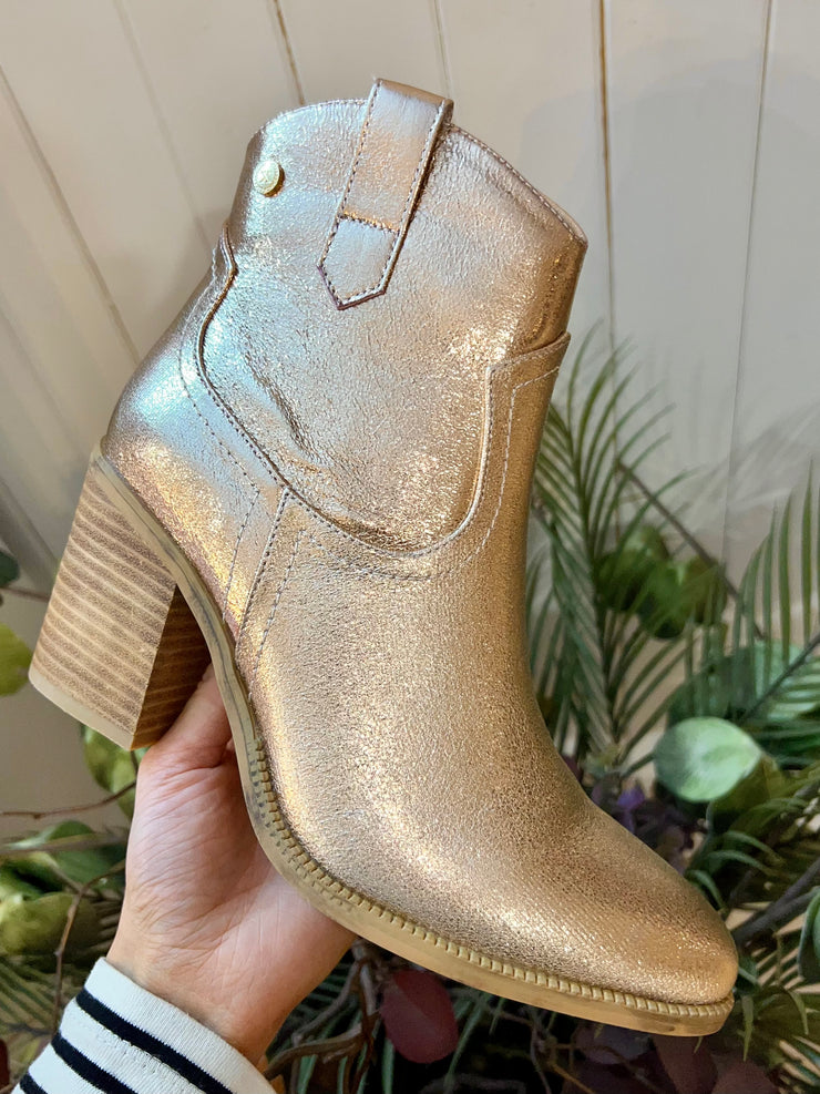 Metallic Western Ankle Boots - Rose Gold