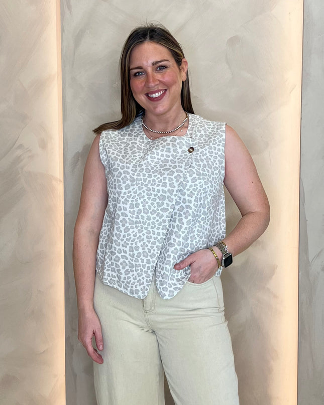 Denim Waistcoat - Beige Leopard