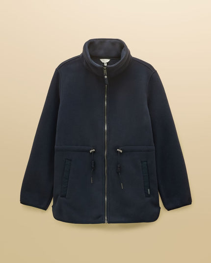 Longline Fleece Funnel Neck Full Zip Fleece Jacket - Navy