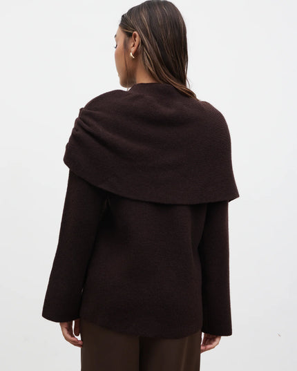 Tarla Exaggerated Drape Knit Jumper - Chocolate