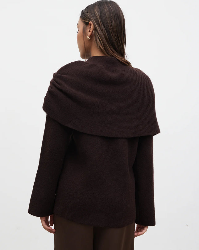 Tarla Exaggerated Drape Knit Jumper - Chocolate