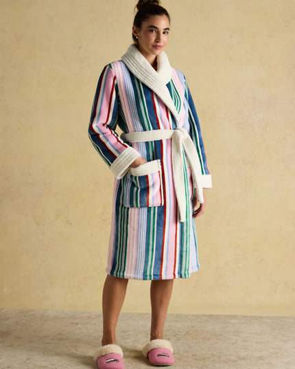 Matilda Fleece Lined Dressing Gown - Multi Stripe