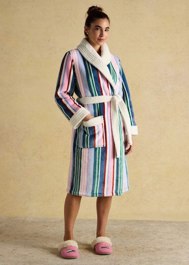 Matilda Fleece Lined Dressing Gown - Multi Stripe
