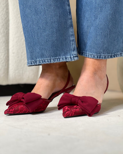 Lace Slingback with Bow - Wine