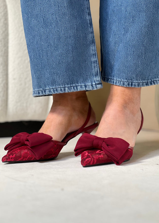 Lace Slingback with Bow - Wine