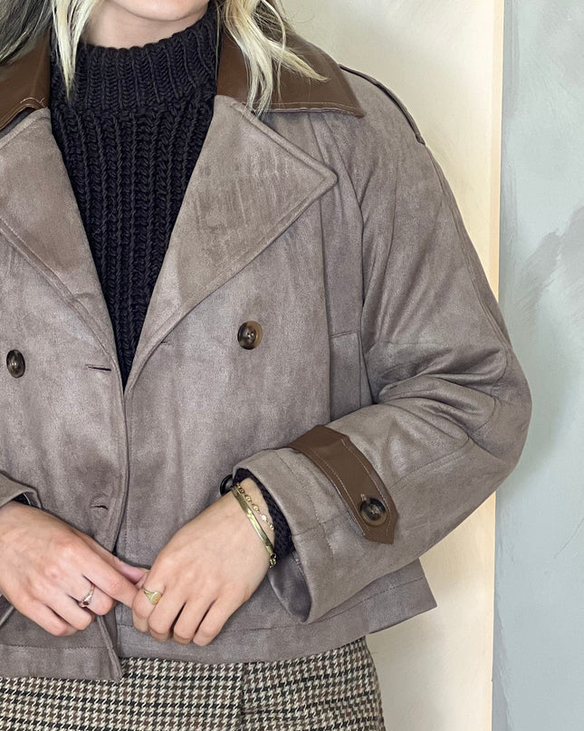 Suede Cropped Trench - Taupe