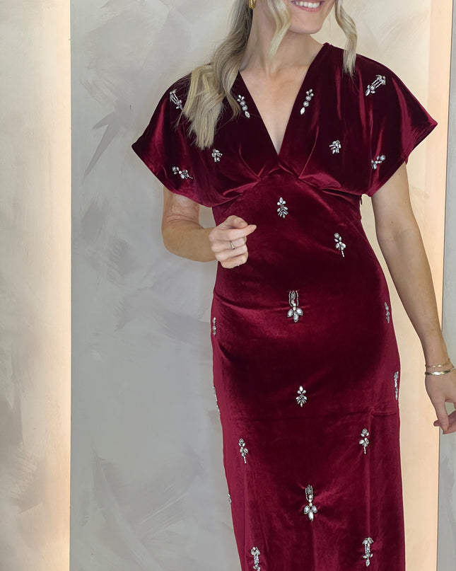 Farah Velvet Embellished Midi Dress