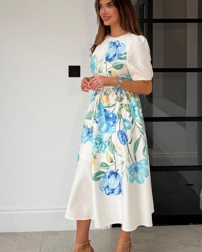 Janet Floral Midi Dress - Blue