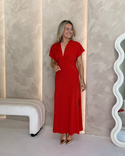 Stretch V-Neck Dress - Coral