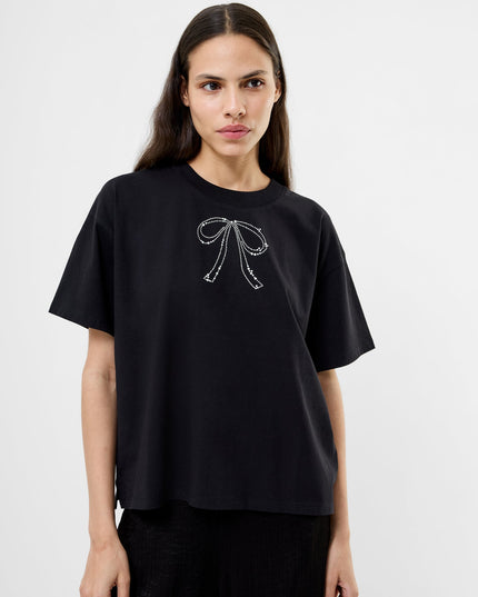 French Connection Pearl Bow T-Shirt- Black