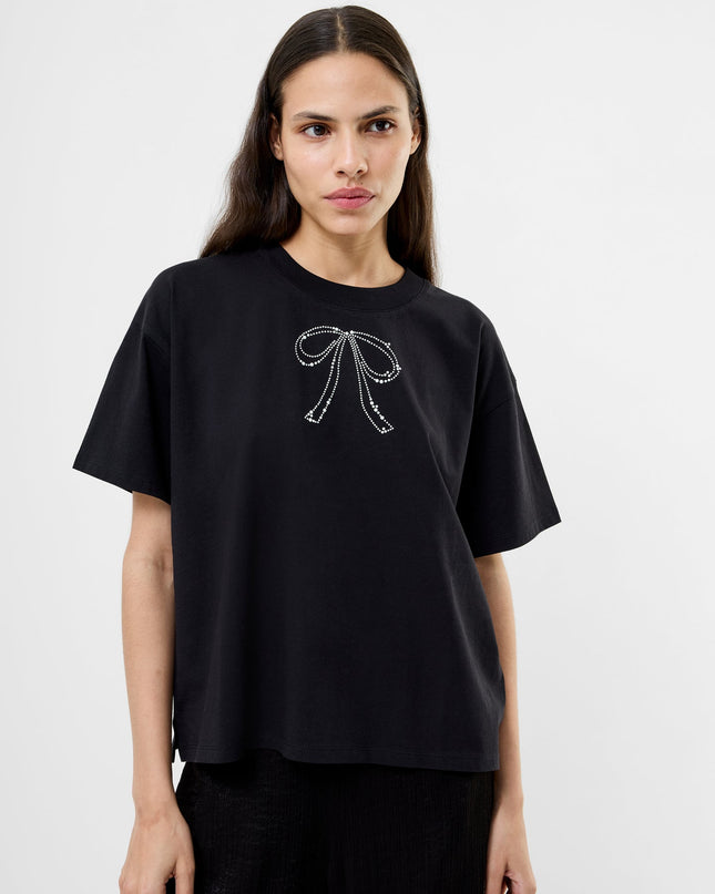 French Connection Pearl Bow T-Shirt- Black