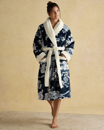 Joules Matilda Navy Flower Fleece Lined Dressin Gown