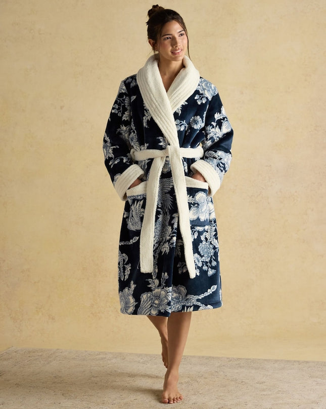 Joules Matilda Navy Flower Fleece Lined Dressin Gown