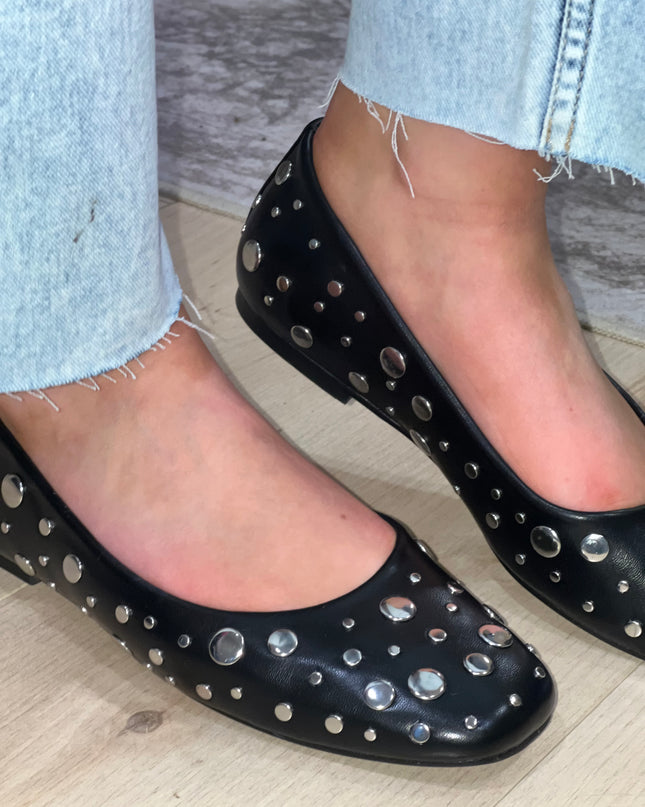 Stud Ballerina Pump - Black